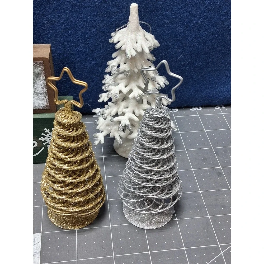 Christmas Decor Bundle Joy Hope Believe Sign Glitter Wire and Acrylic Trees